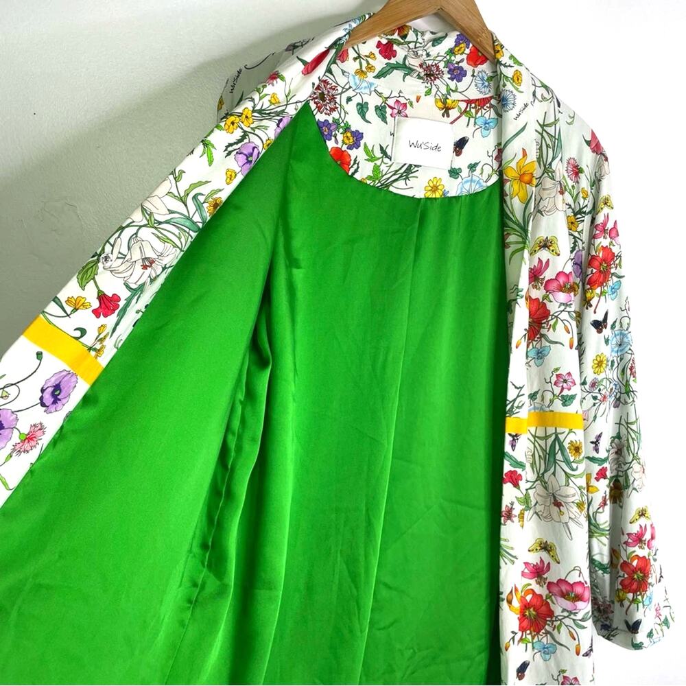 Floral Duster Jacket Long White Multi Colored Flo… - image 6